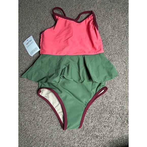 NWT Mott50 Margherita Mini Federica Size 6/7 One Piece Swimsuit Coral Green